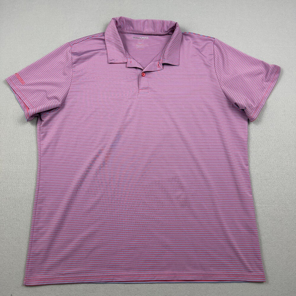 Bonobos Shirt Men 2XL Pink Blue Stripe Golf Performance Slim Fit Polo Golf XXL